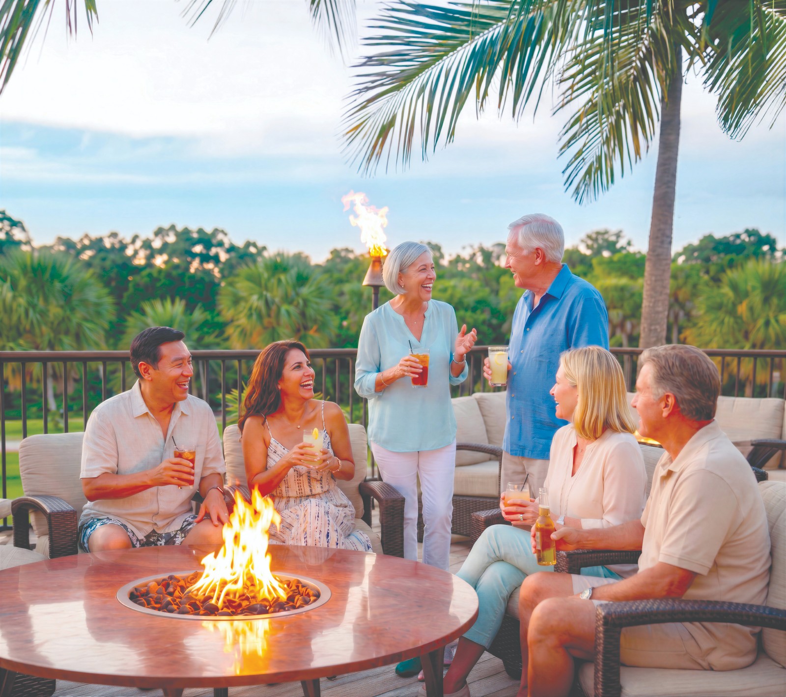 Fire pits and an evening gathering by the water at Citrus Hills