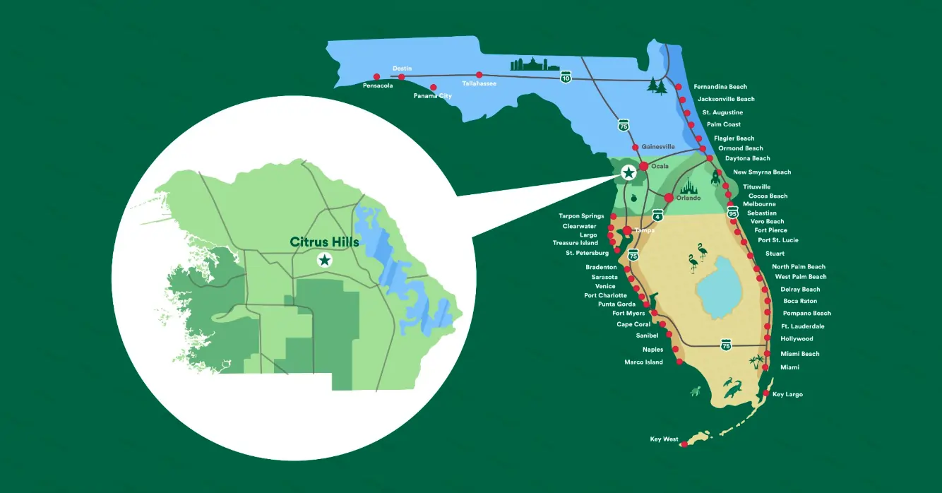 Map showing The Villages of Citrus Hills location in Central Florida